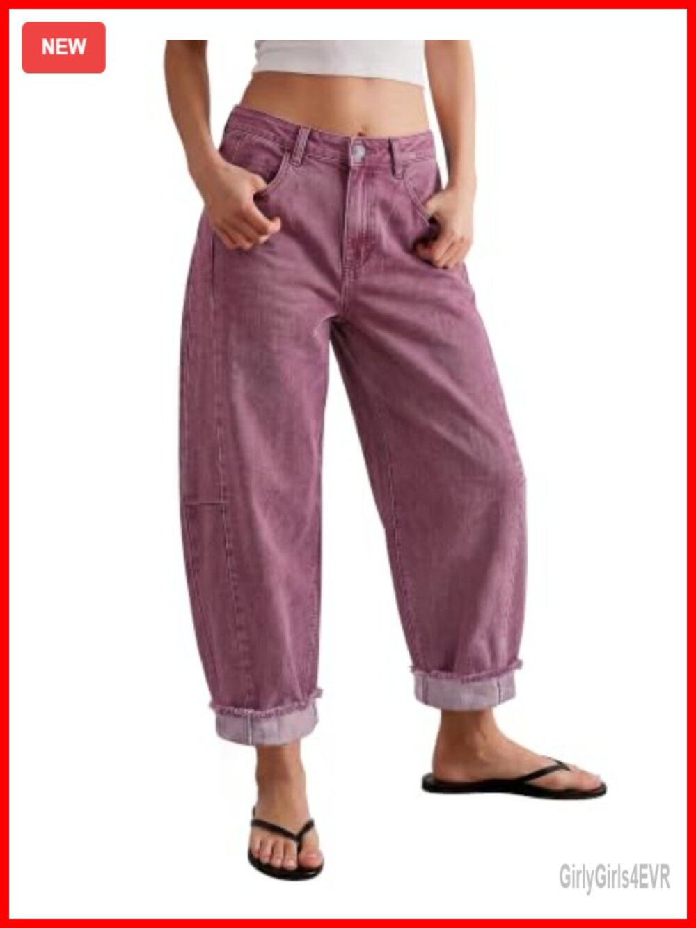 Barrel Jeans Women Stretchy Baggy Wide Leg Raw Hem High Rise Denim Pants